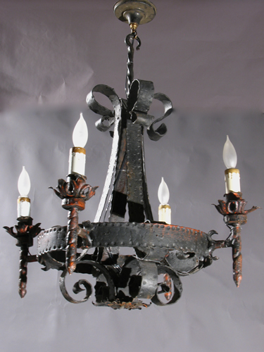 4-Light Wrought Iron Arts & Crafts Chandelier